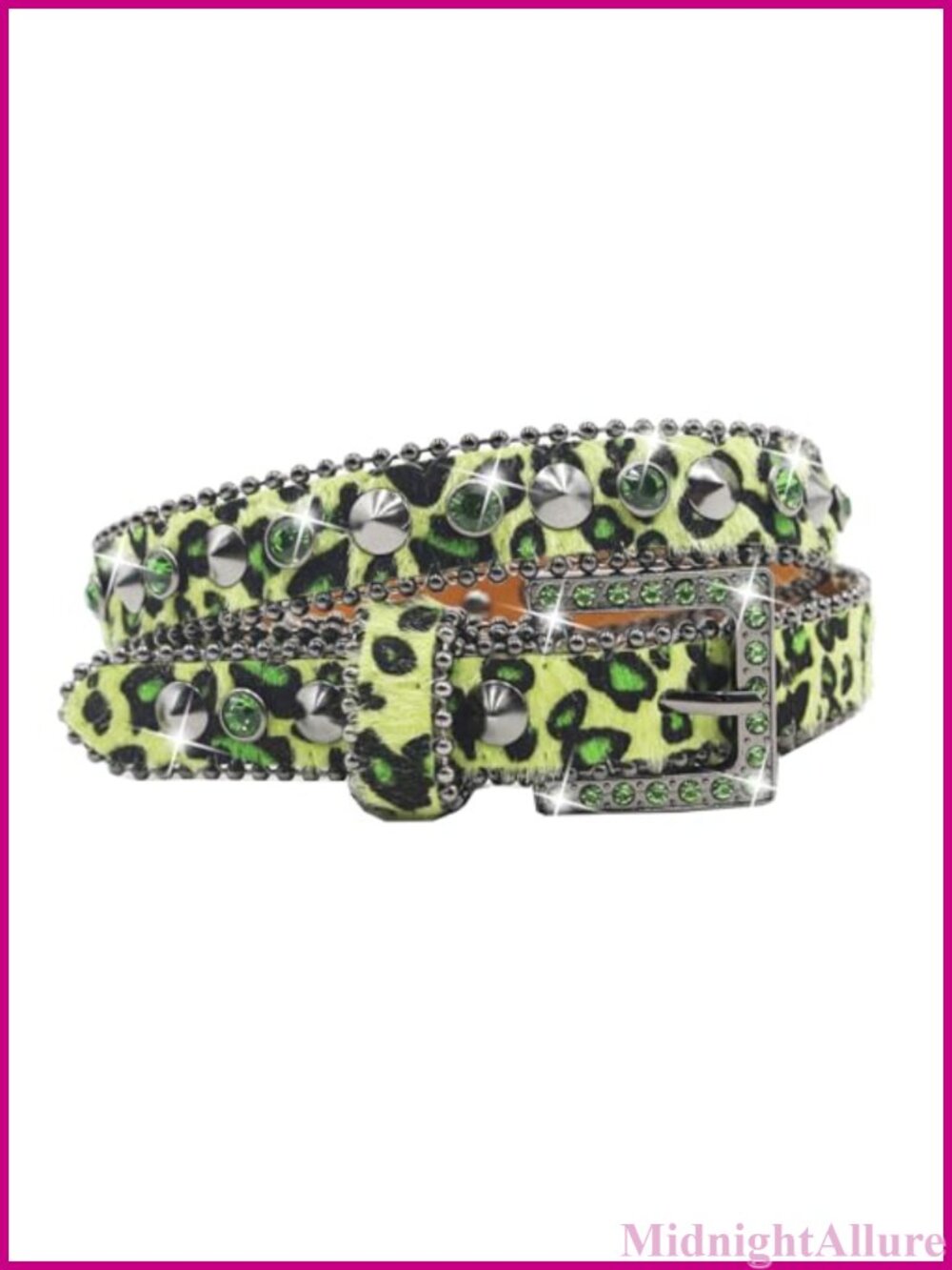 Rhinestone Studded Leopard Print Belt Leather Alloy Buckle Punk Y2K